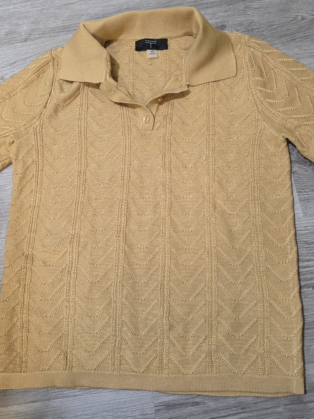 Tahari Mustard Yellow Short Sleeve Polo Sweater